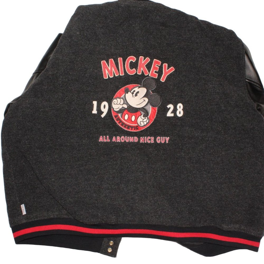 Vintage Men Disney XXL Mickey Mouse Embroidered Varsity Blk Wool Leather Jacket - Picture 9 of 9